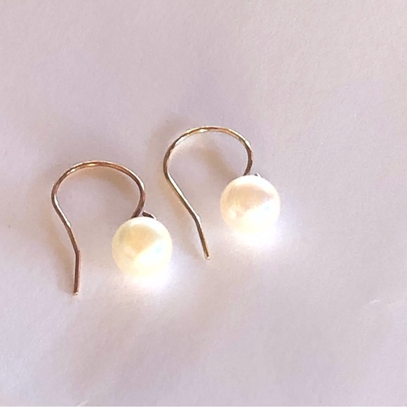 14k Solid Gold Pearl Dangle Earrings - Picture 3 of 10